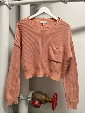 WYLDE Women's Distressed Cropped Knit Sweater - Dusty Rose